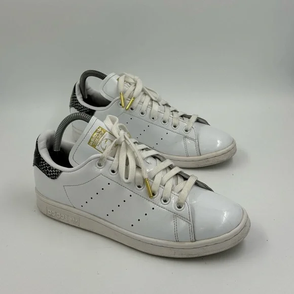 adidas | Shoes | Adidas Stan Smith Sneakers Shoes Womens Size 8 Us White  Gold Floral Back | Poshmark